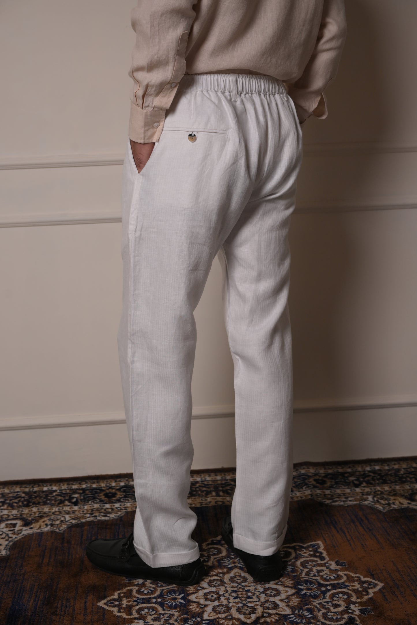 Pleated White Hemp Trouser