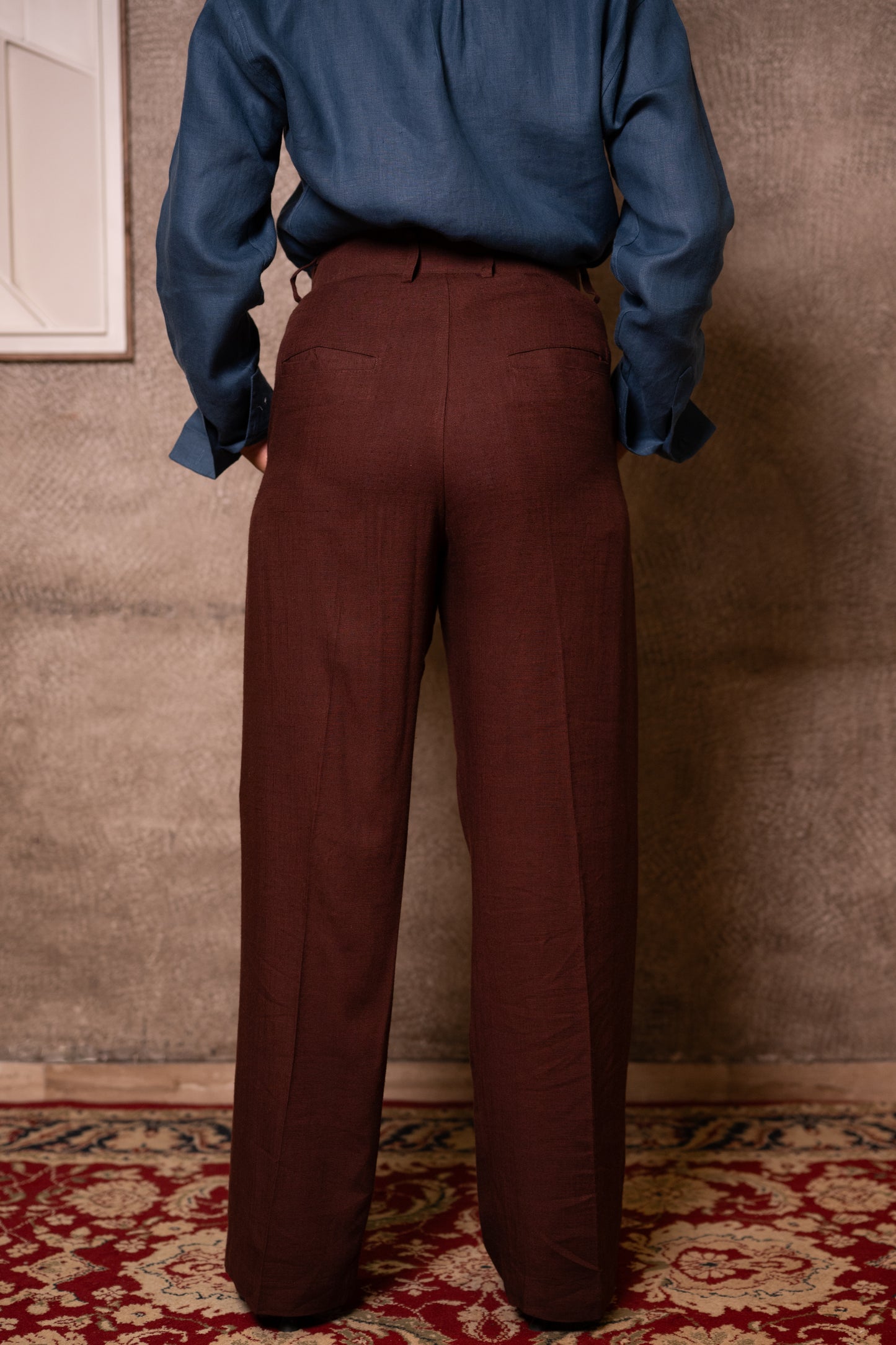 Mocha Linen Blend Pleated Trouser