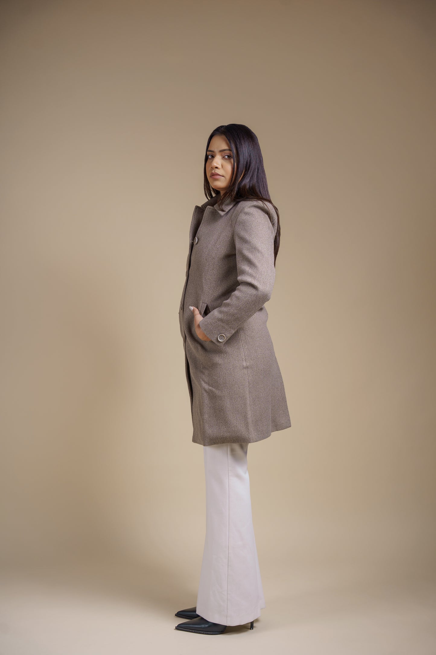 Grey Statement Melange Long Coat