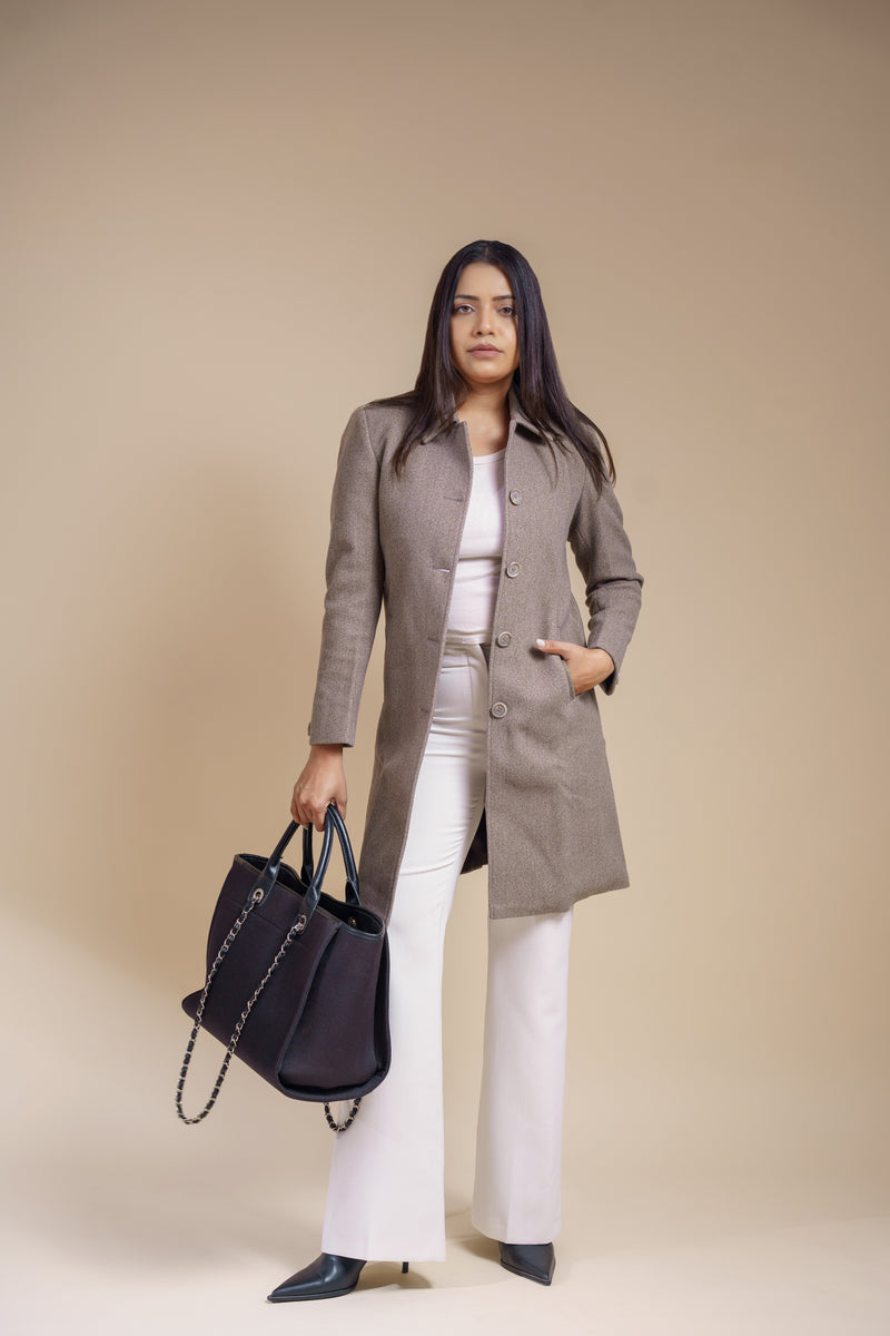 Grey Statement Melange Long Coat