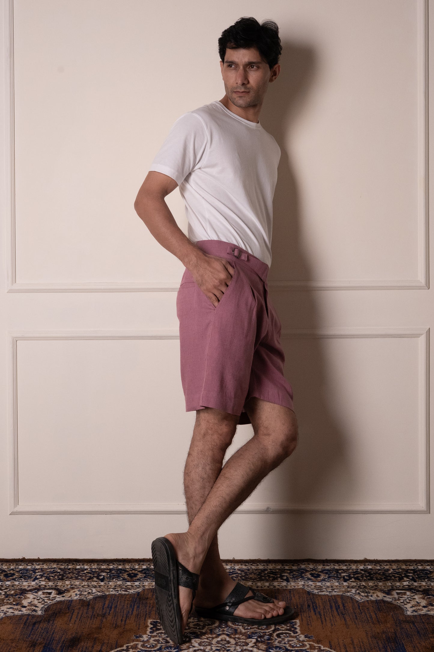 Pink Linen Blend Shorts