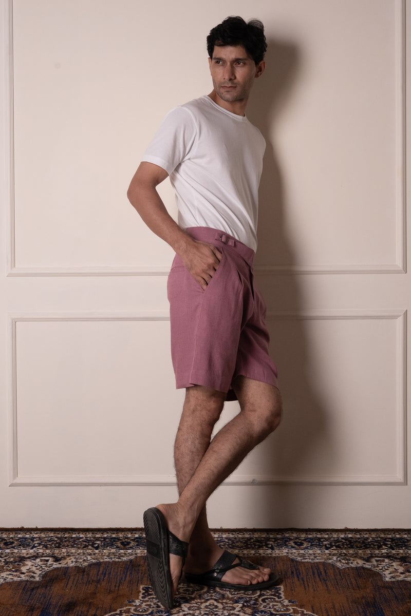 Pink Linen Blend Shorts