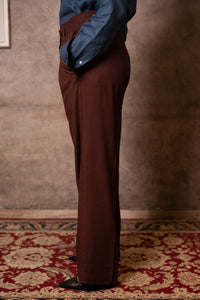 Mocha Linen Blend Pleated Trouser