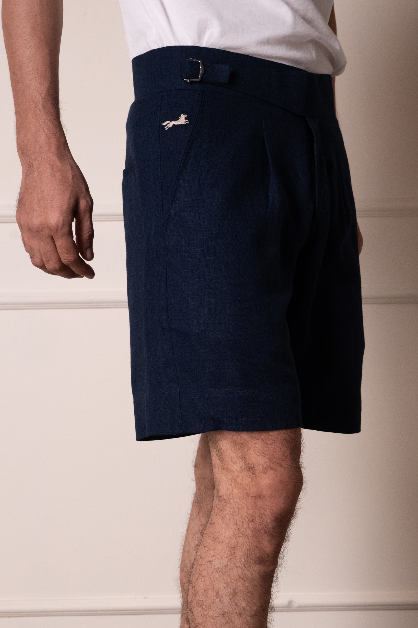 Navy Linen Blend Executive Shorts
