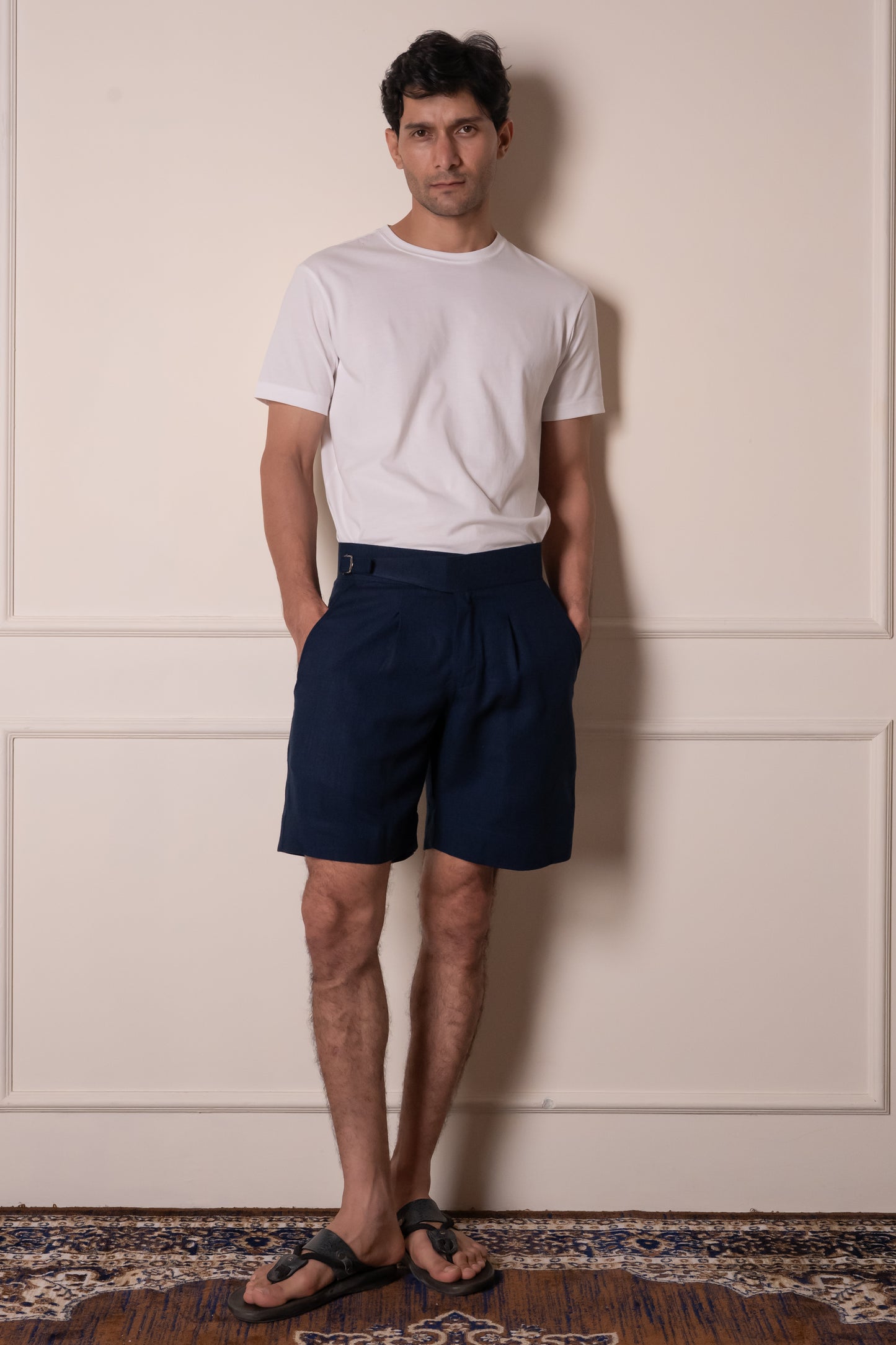 Navy Linen Blend Executive Shorts
