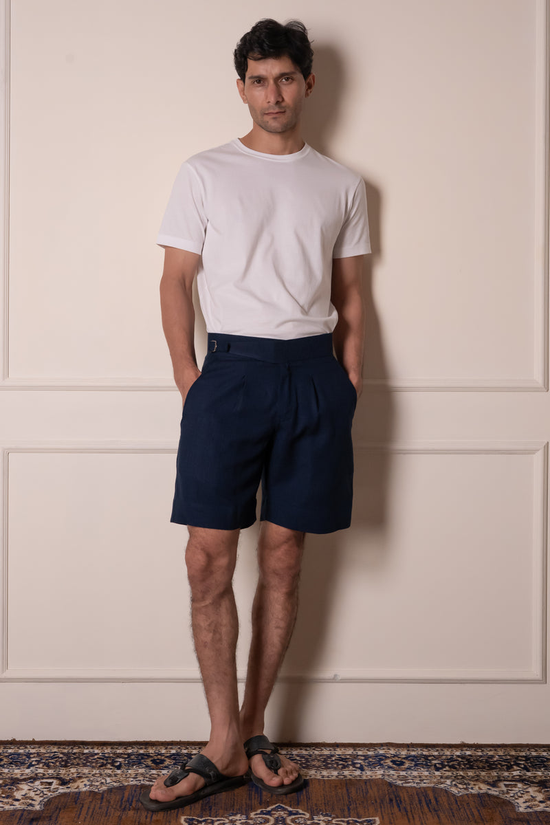 Navy Linen Blend Executive Shorts