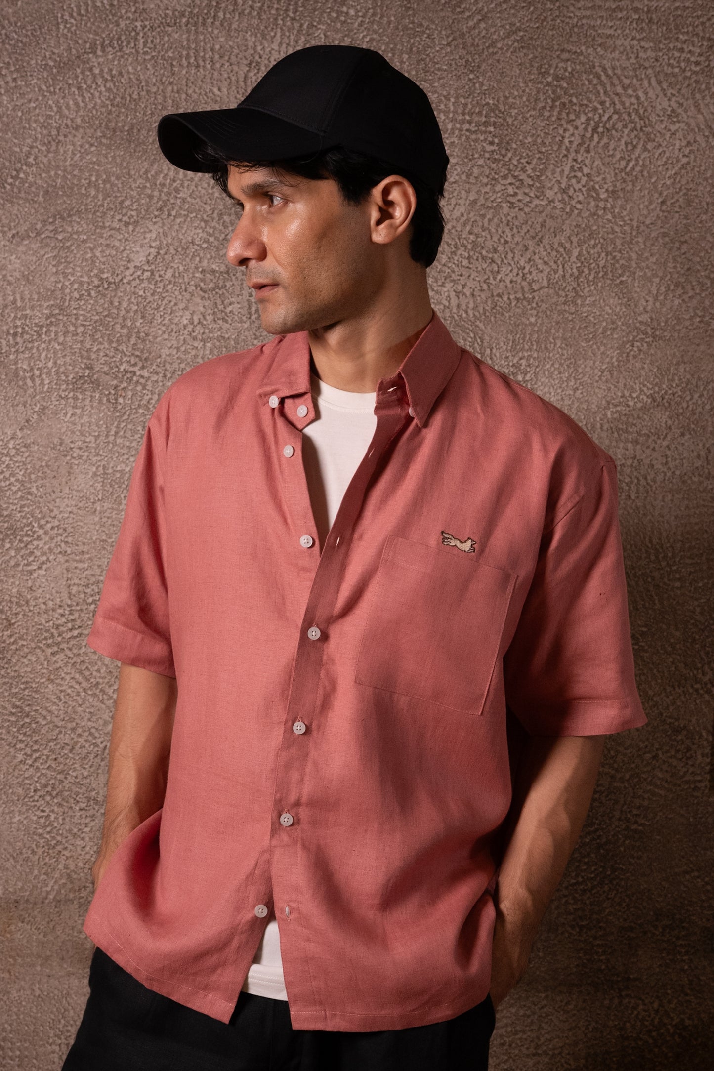 Short-Sleeve Carrot Red Hemp Shirt