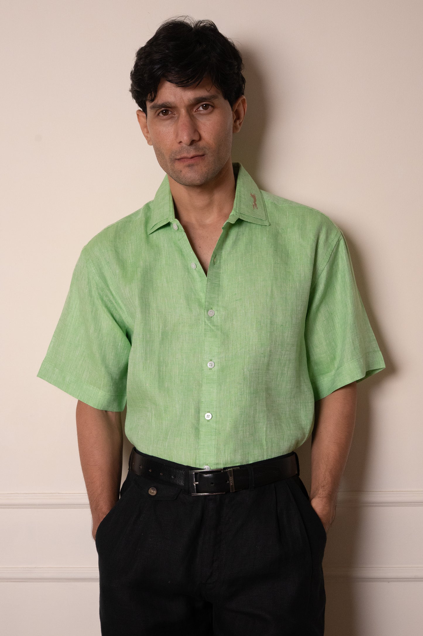 Melange Green Layered Collar Shirt