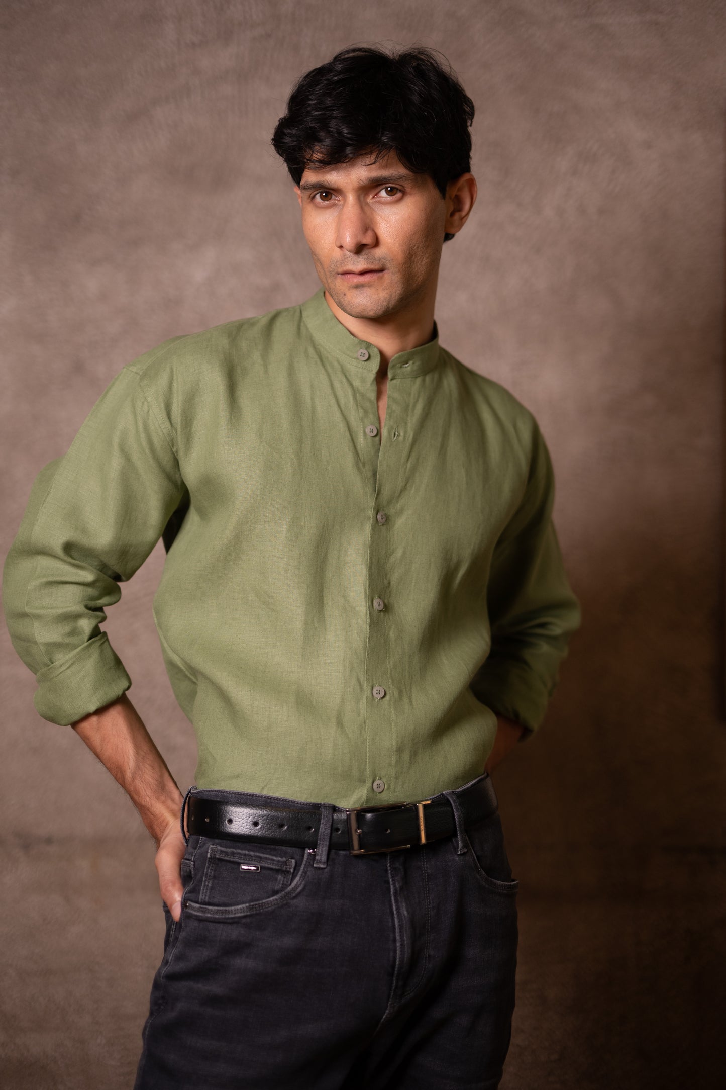 Olive Mandarin Shirt
