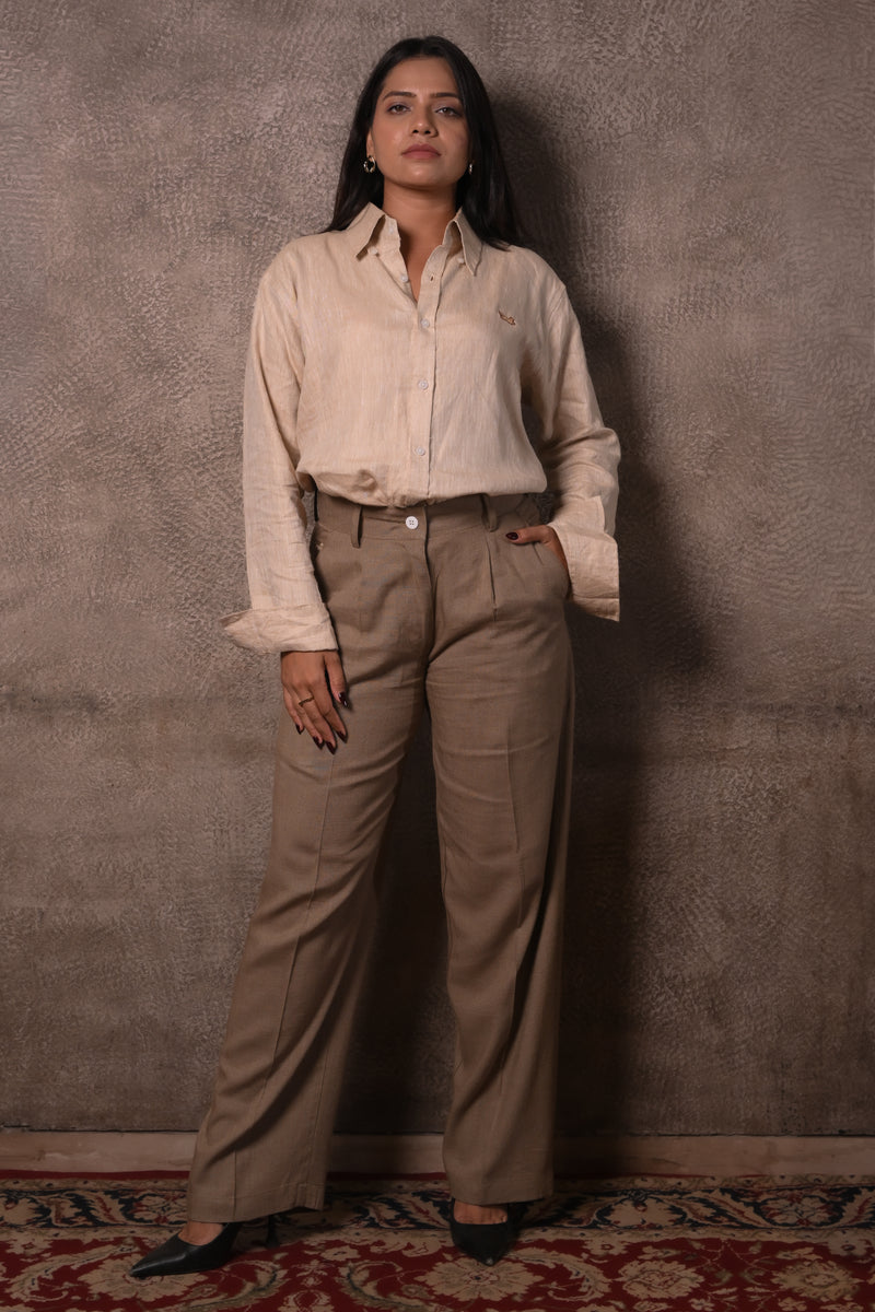 Sage Linen Blend Pleated Trouser