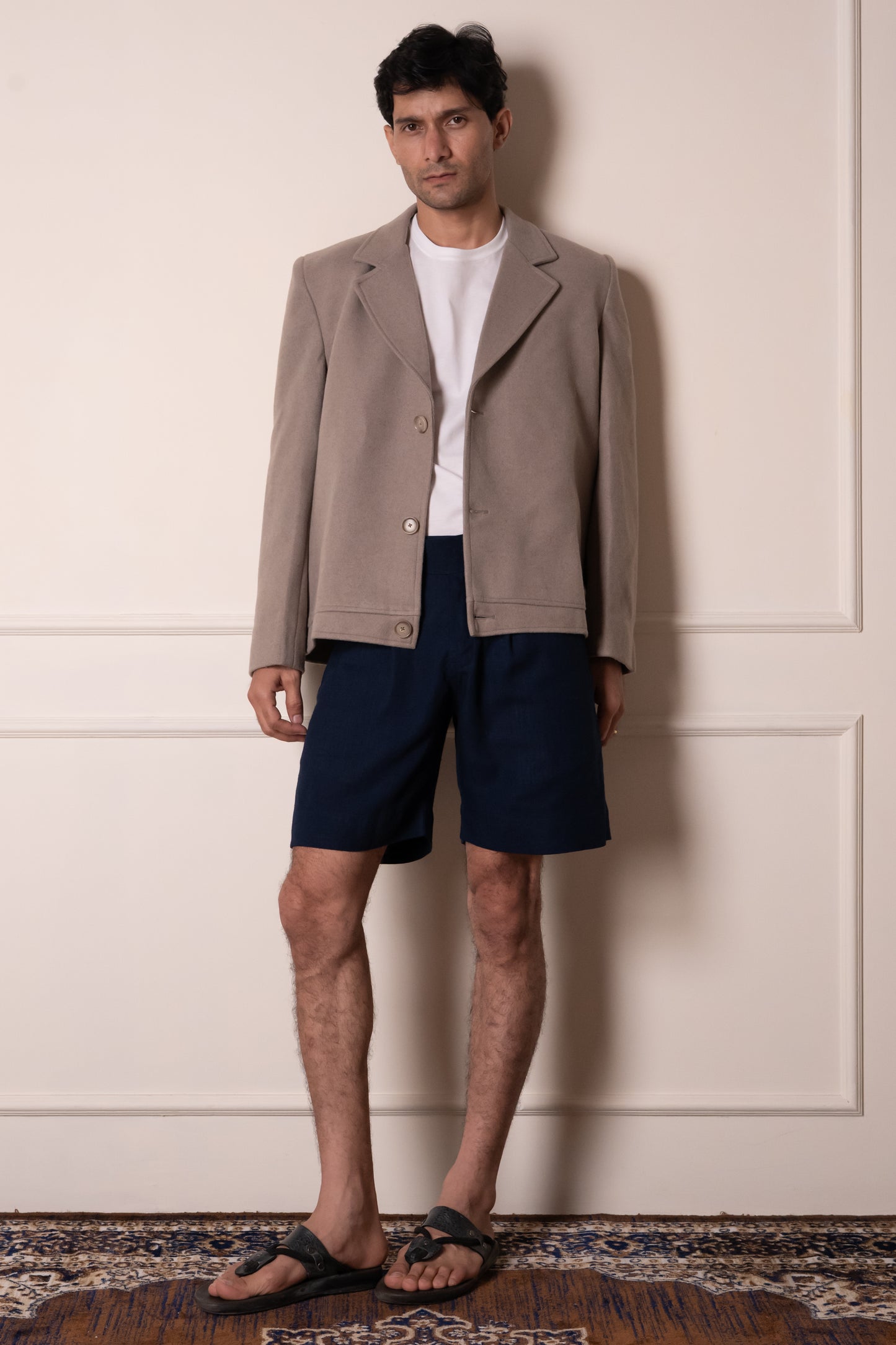 Navy Linen Blend Executive Shorts