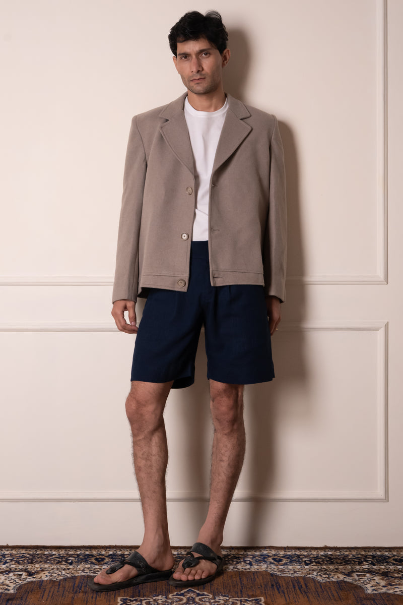 Navy Linen Blend Executive Shorts