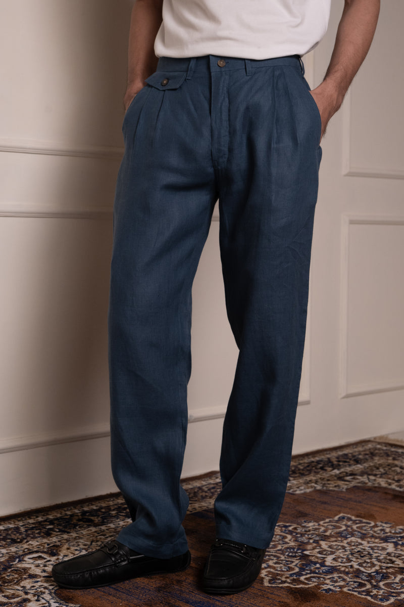 Blue Pleated Trouser
