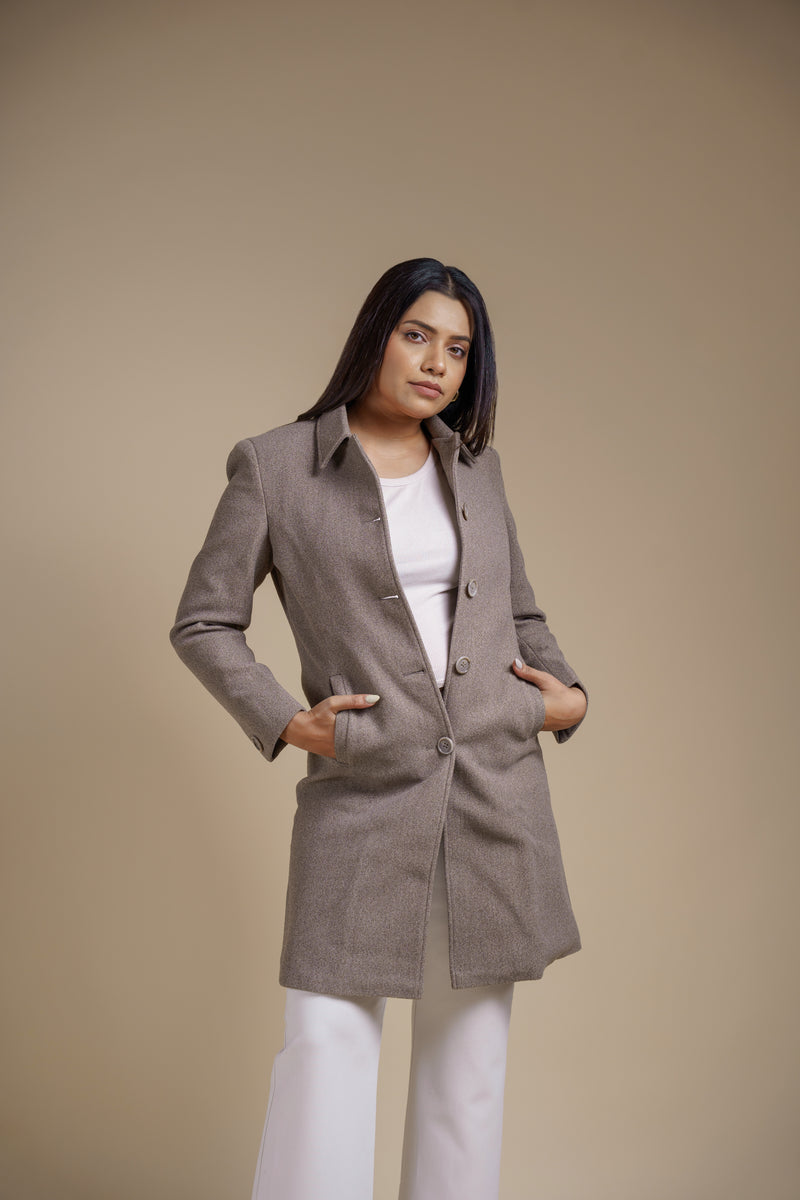 Grey Statement Melange Long Coat