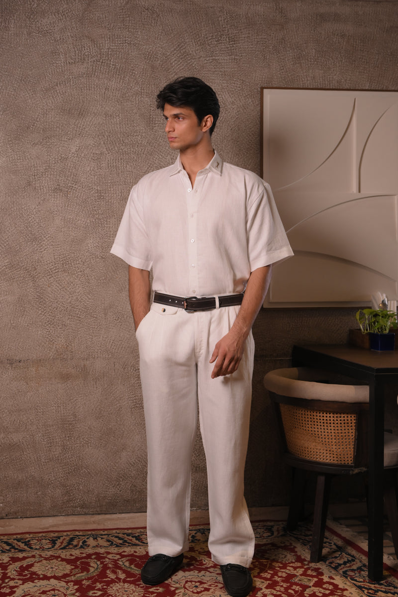 Herringbone Layered Collar Hemp Shirt