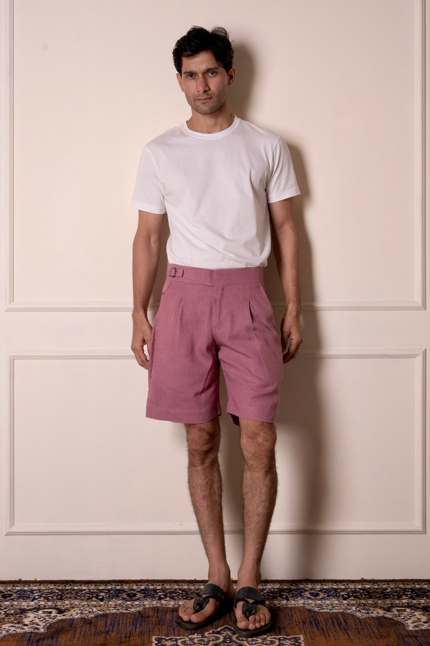 Pink Linen Blend Shorts