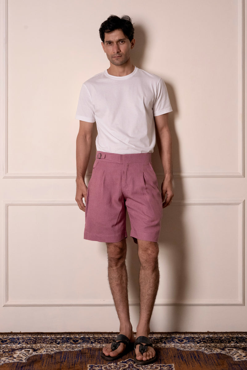 Pink Linen Blend Shorts