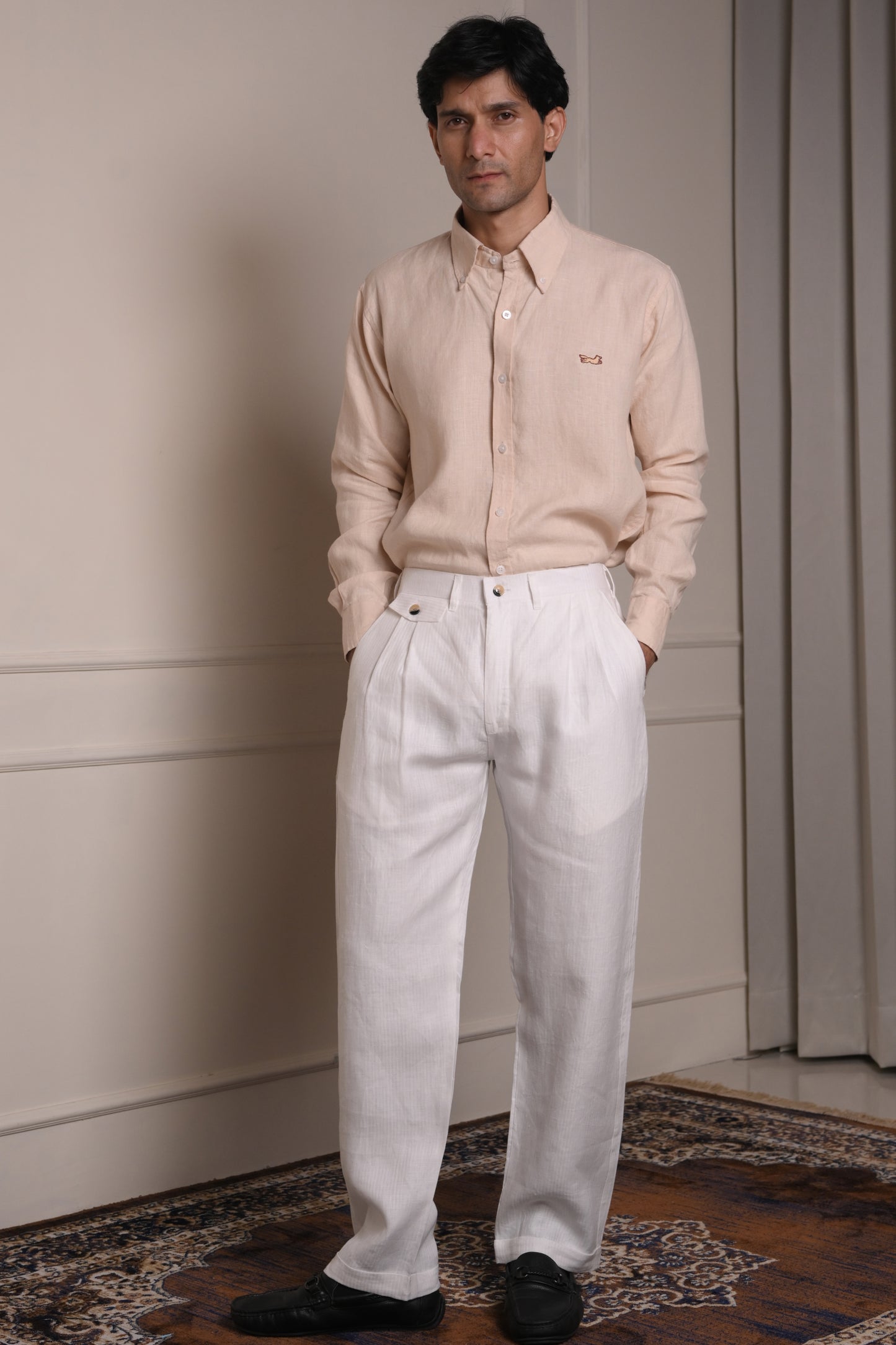 Pleated White Hemp Trouser
