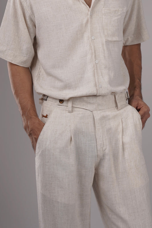 Linen Long Belt Pleated Trouser