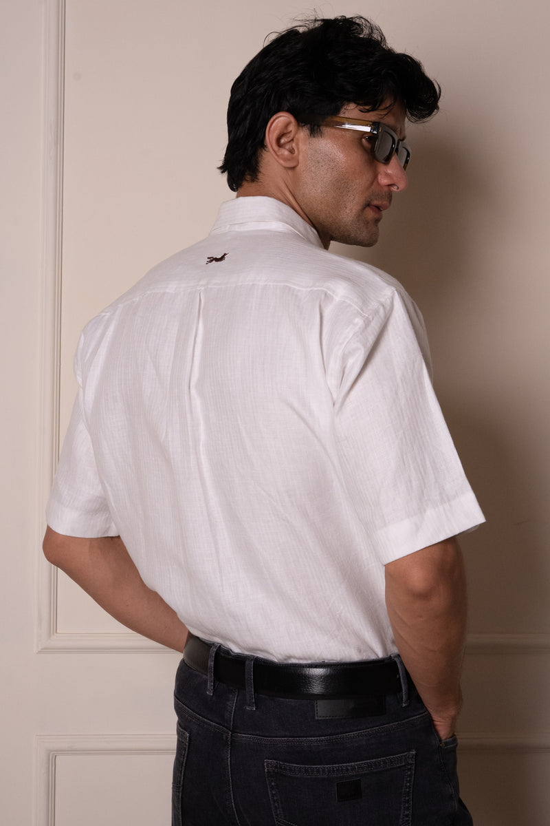 White Herringbone Short-sleeve Shirt