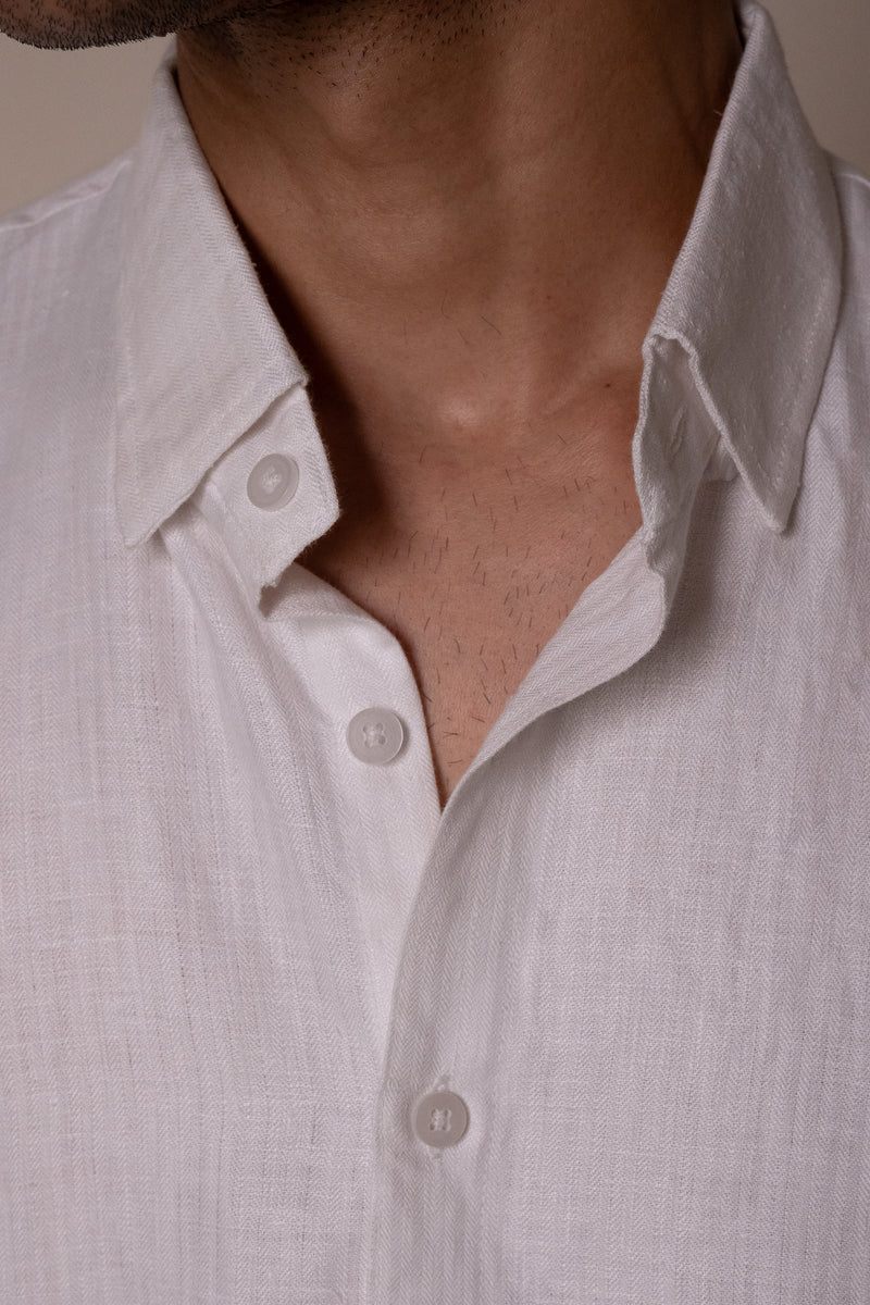 White Herringbone Short-sleeve Shirt