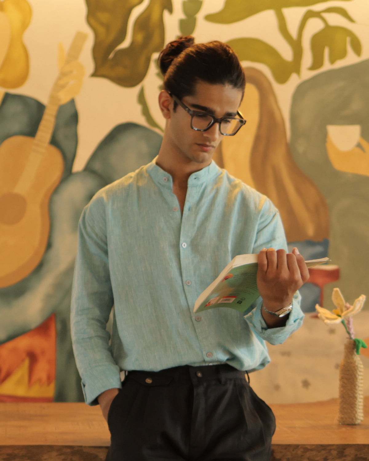 100% Hemp Mandarin Shirt lifestyle