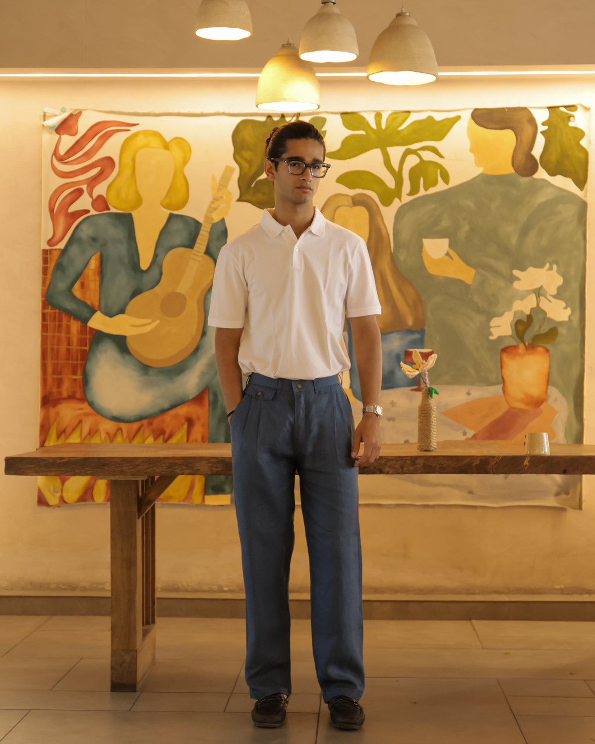 Blue Pleated Trouser lifestyle