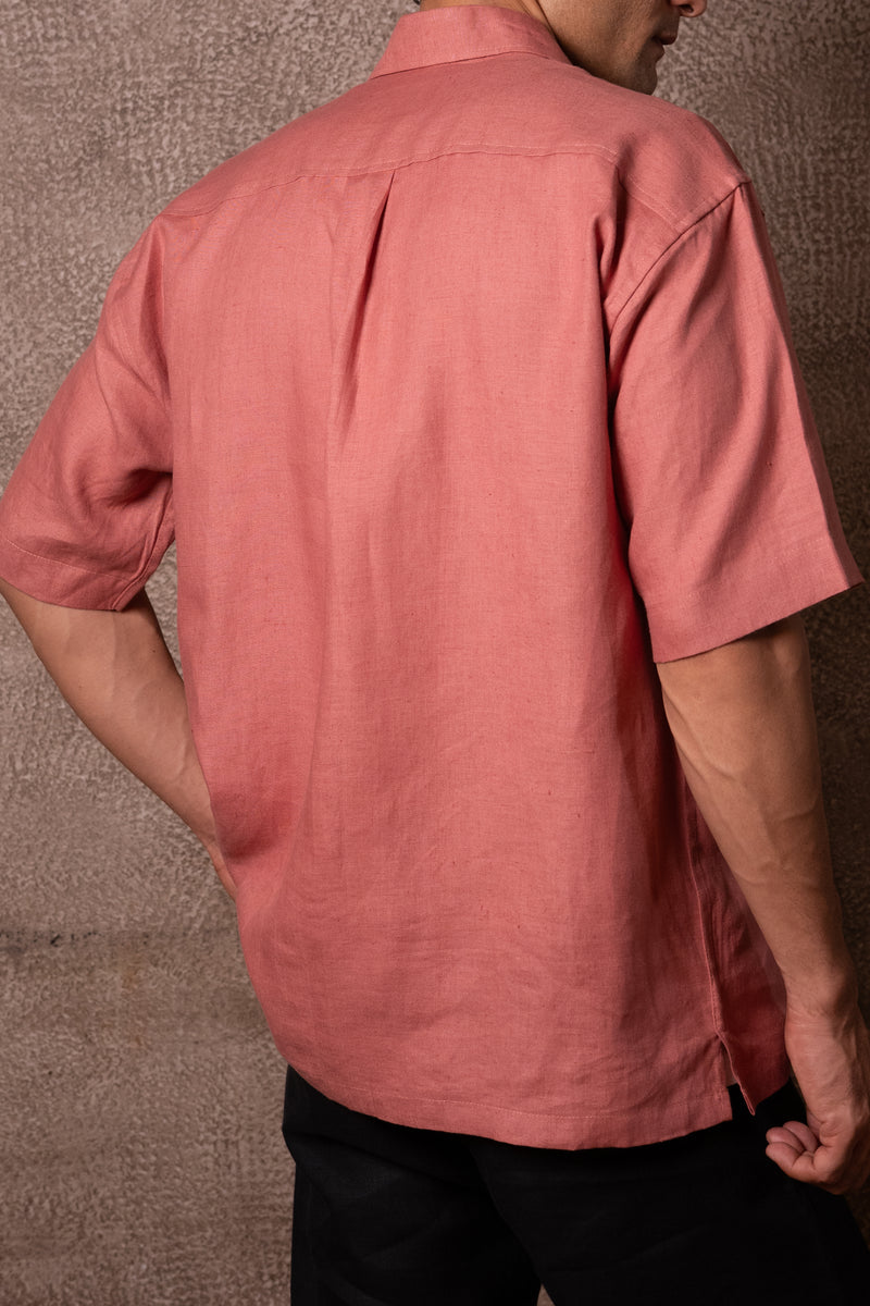 Short-Sleeve Carrot Red Hemp Shirt