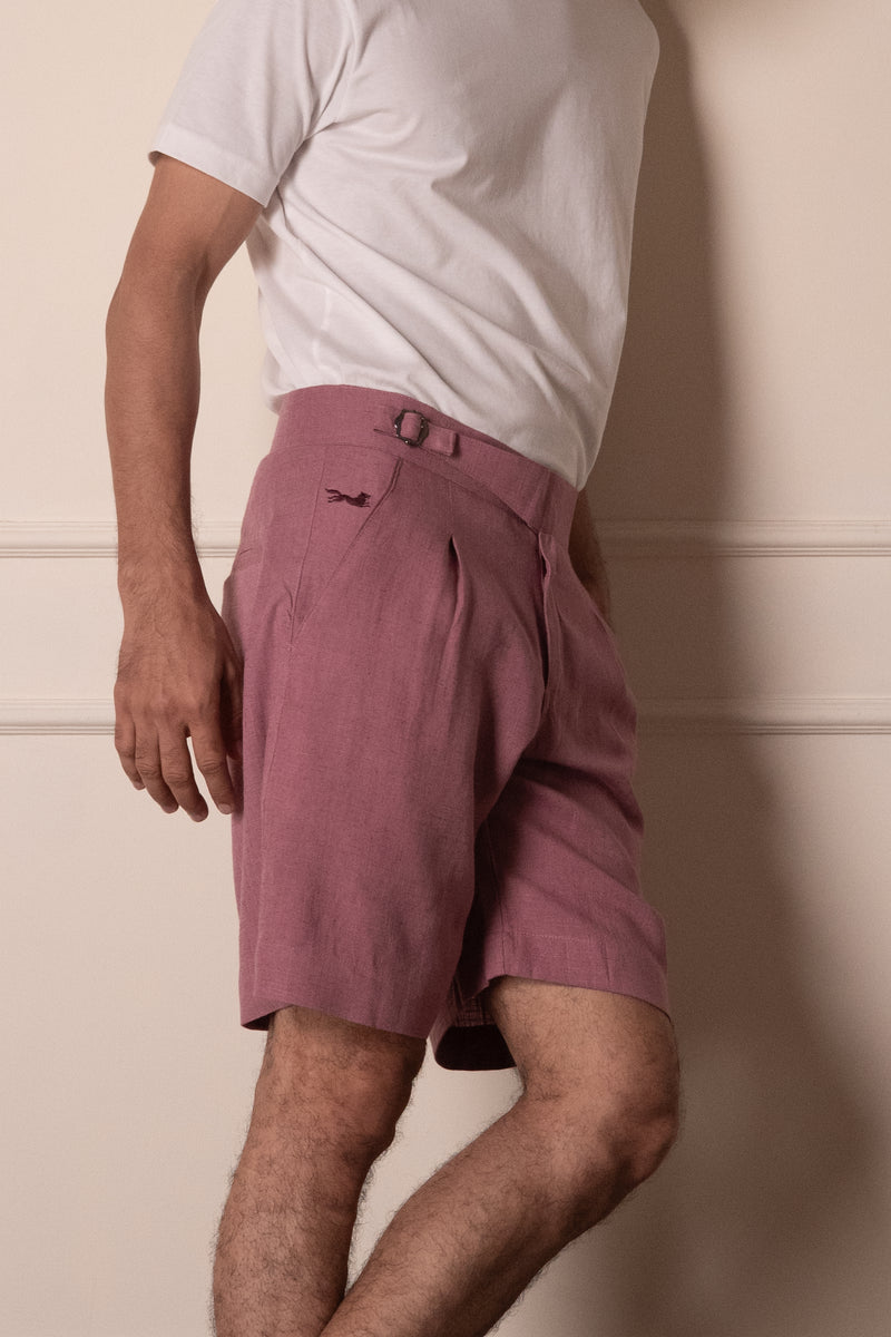 Pink Linen Blend Shorts
