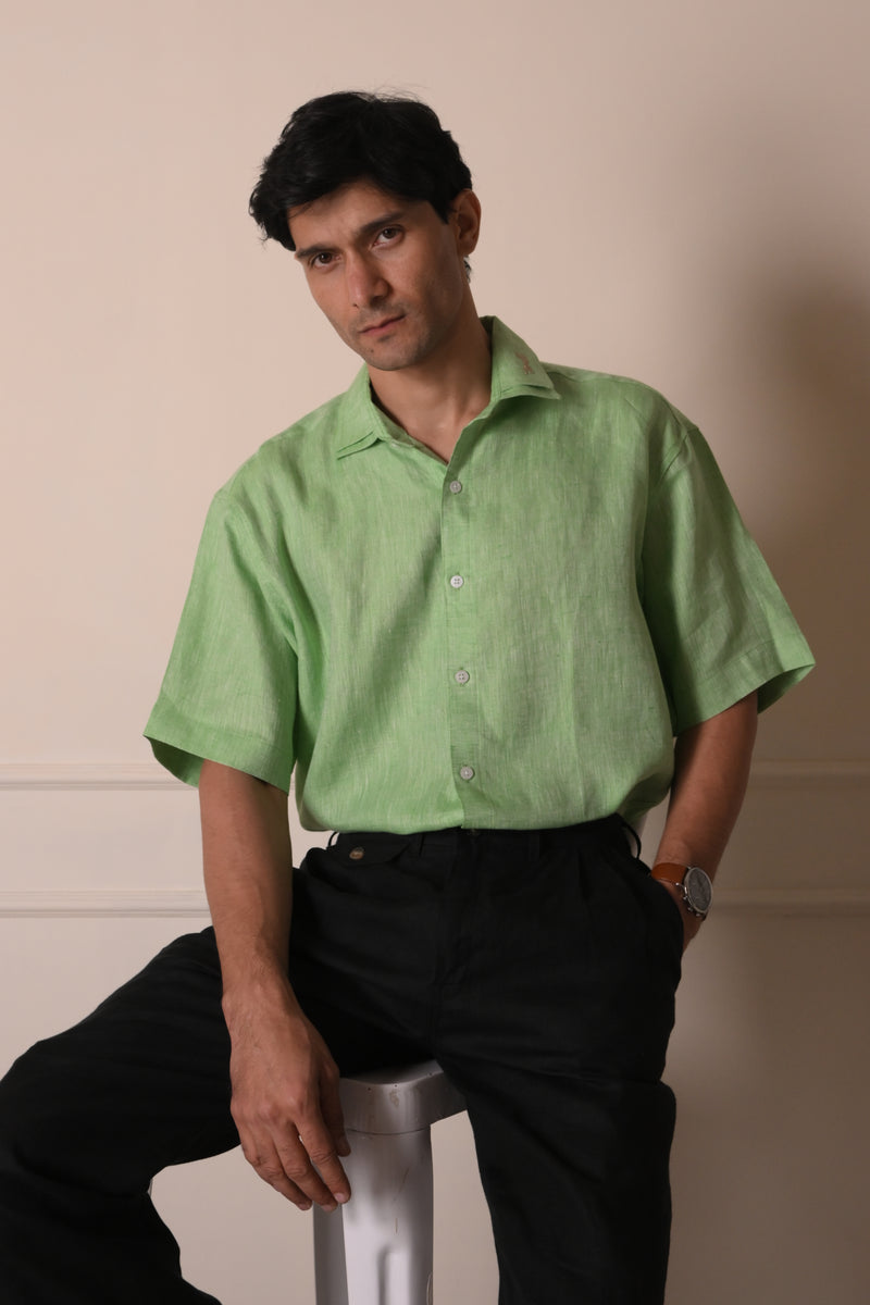 Melange Green Layered Collar Shirt