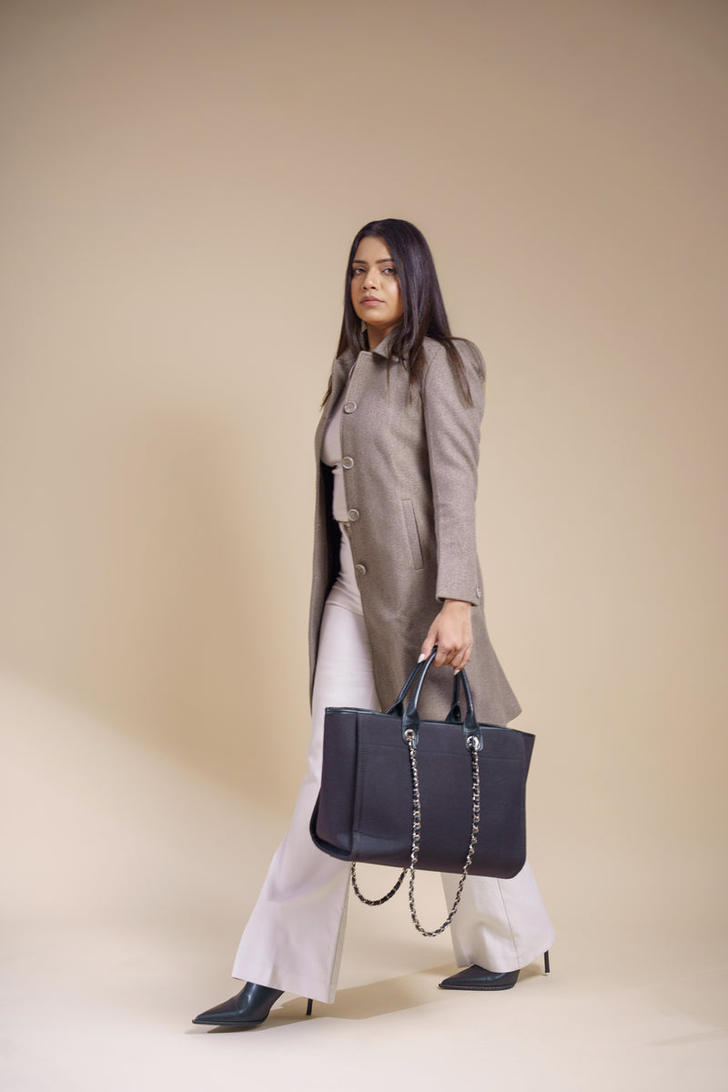 Grey Statement Melange Long Coat