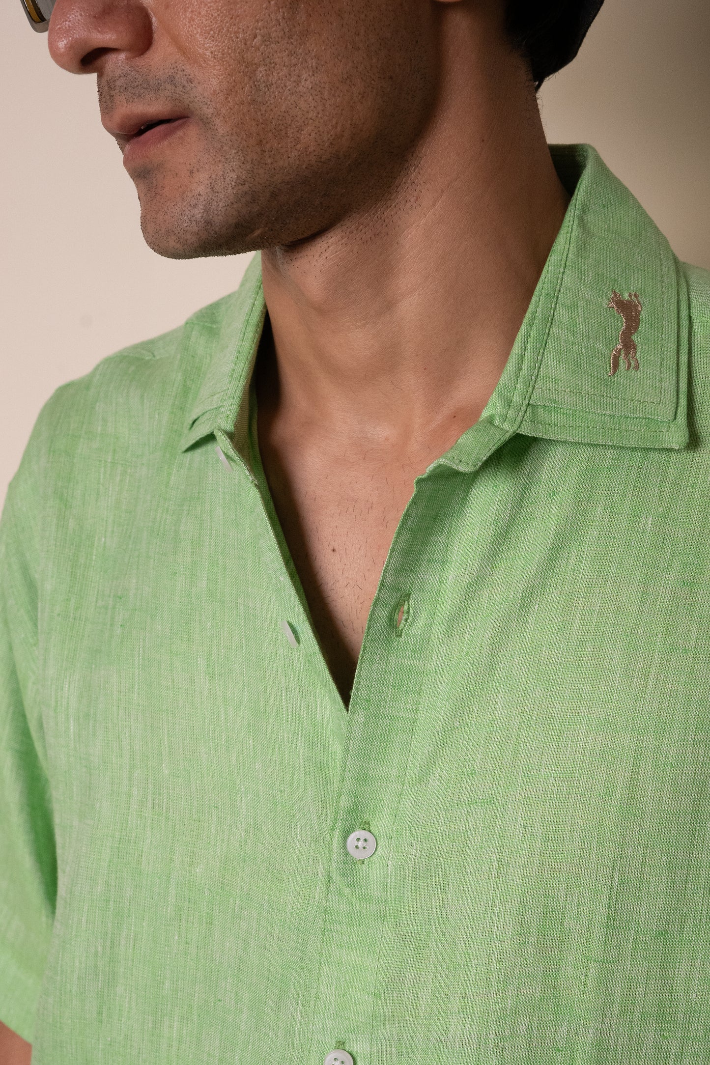 Melange Green Layered Collar Shirt