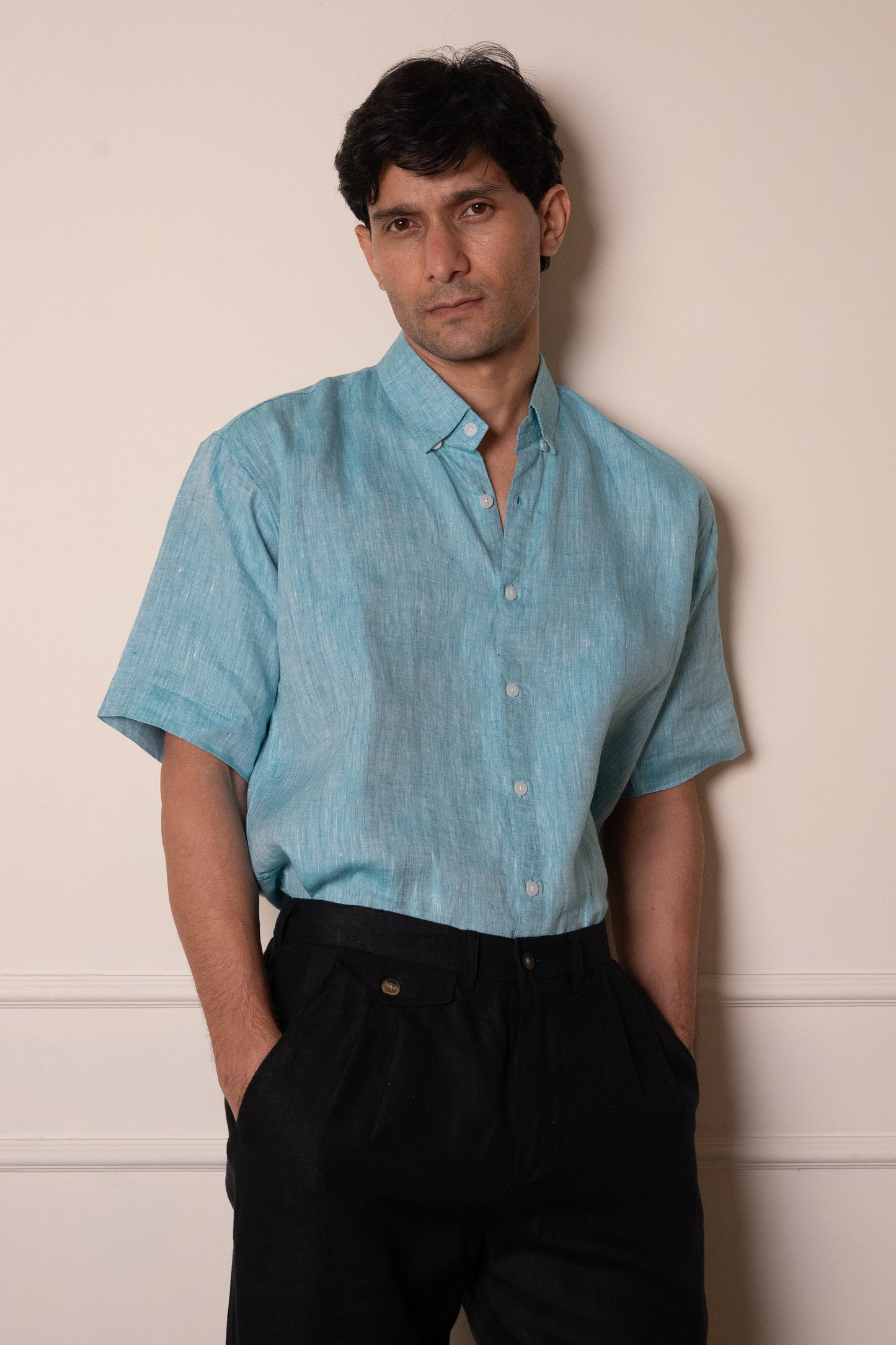 Melange Blue Short-Sleeve Shirt