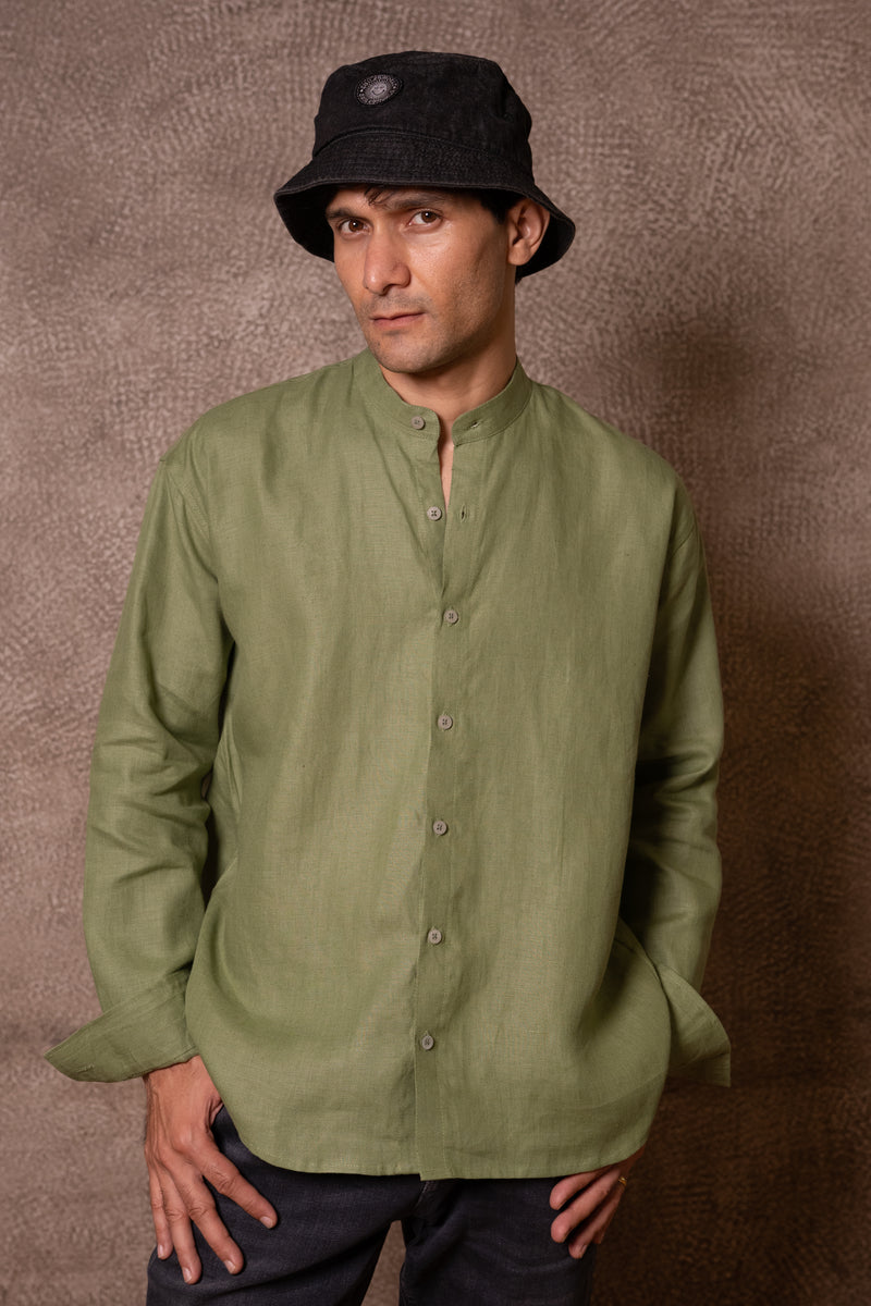 Olive Mandarin Shirt