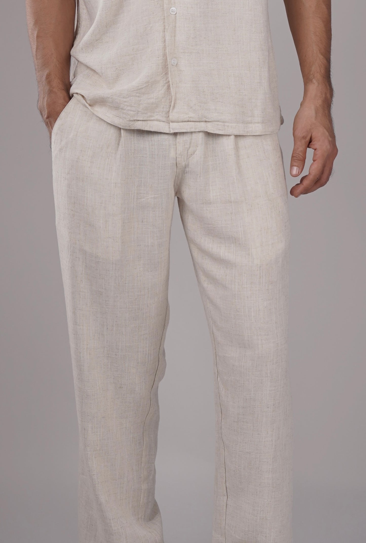 Linen Long Belt Pleated Trouser