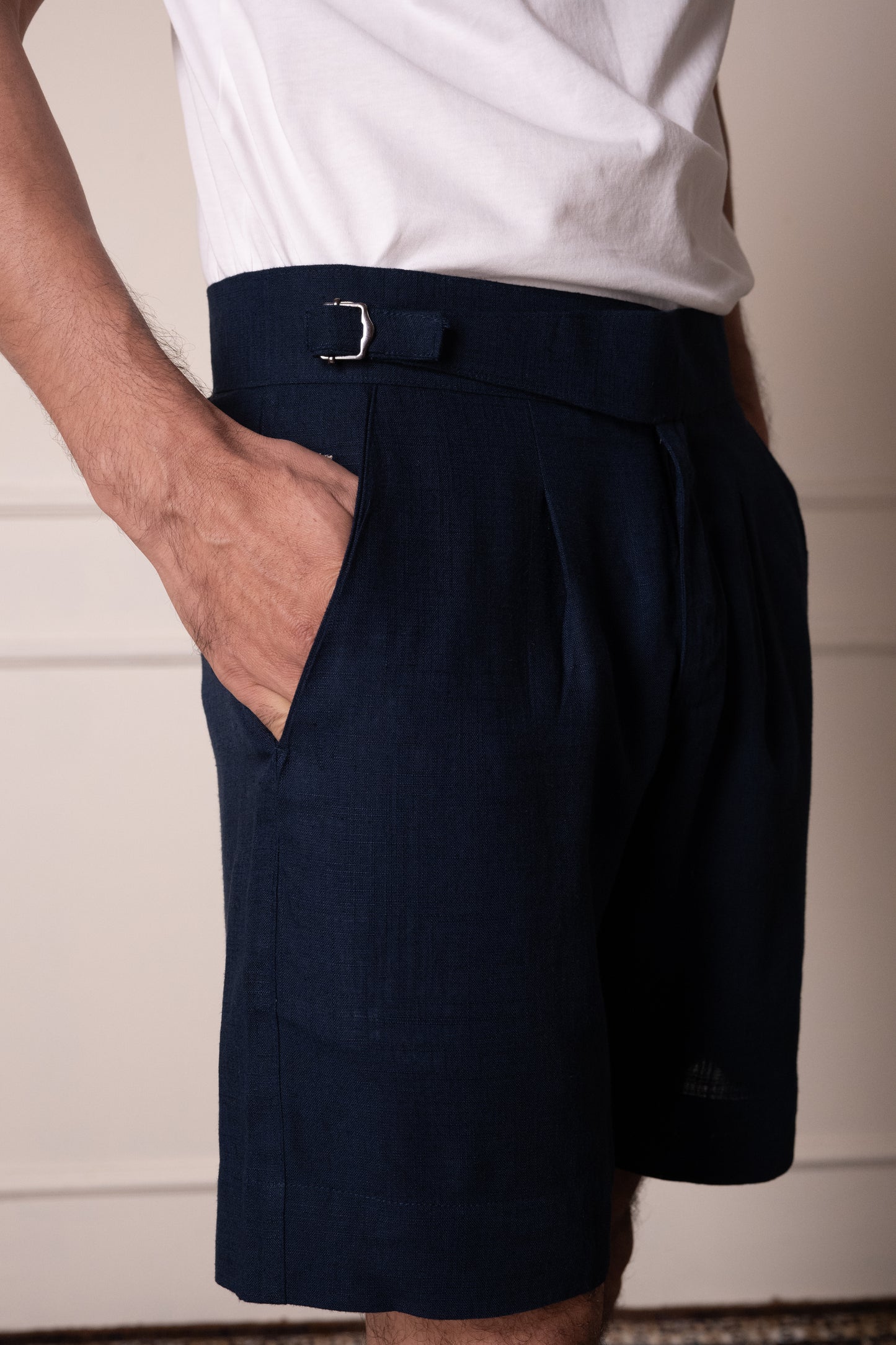 Navy Linen Blend Executive Shorts