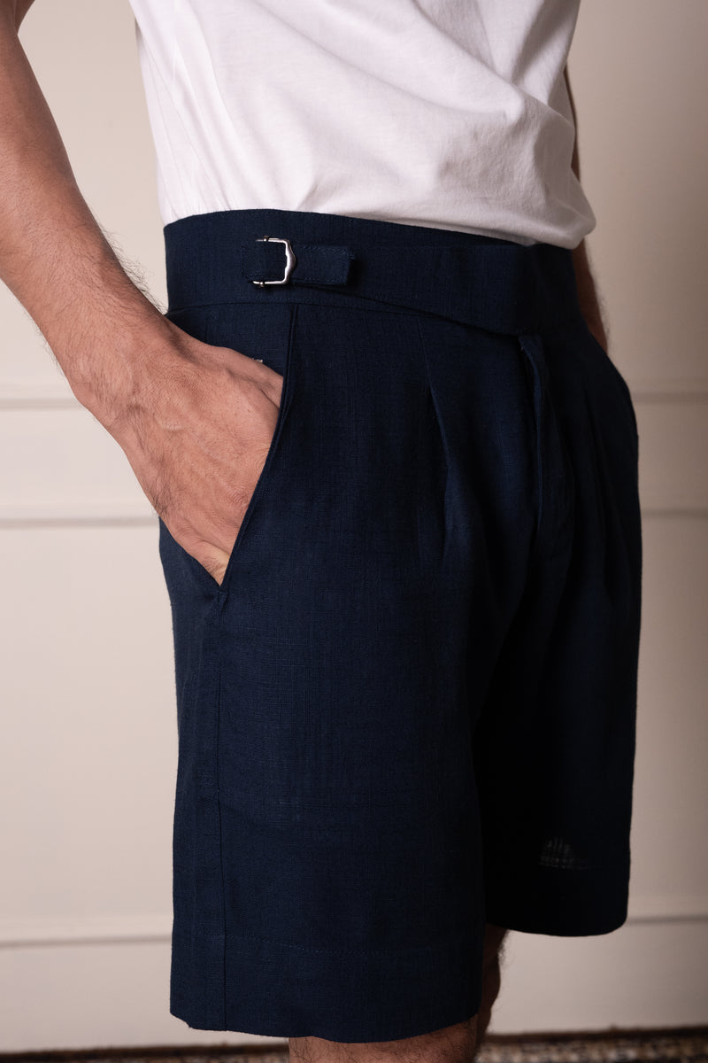 Navy Linen Blend Executive Shorts