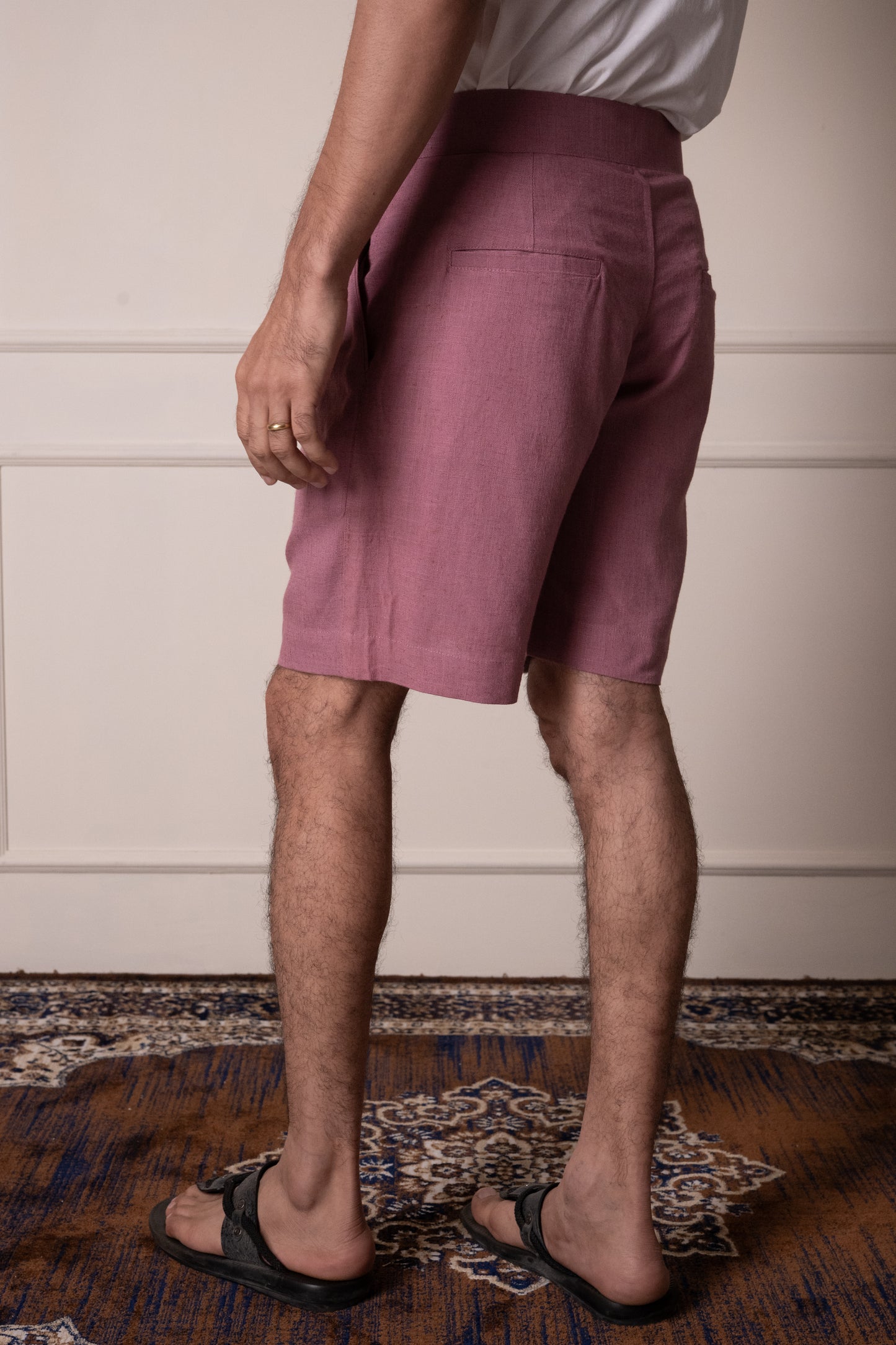 Pink Linen Blend Shorts